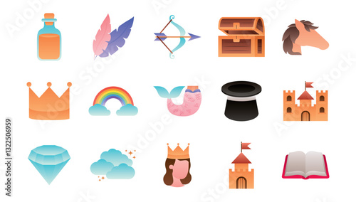 Set of fantasy vector icons with white background