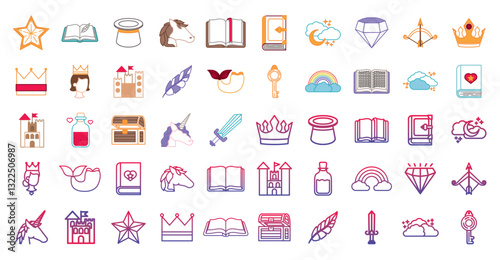 Set of fantasy vector icons with white background