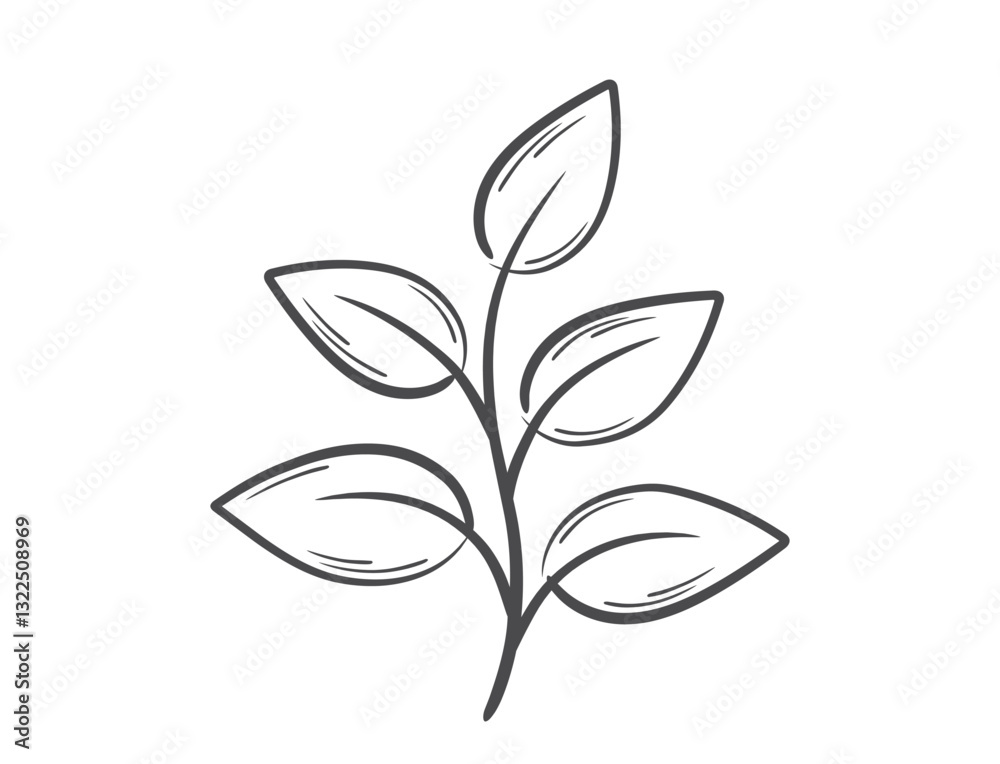 Sprout with five leaves line illustration. Spring, planting and nature design element. Isolated vector image Sprout with five leaves line illustration. Spring, planting and nature design element. Isolated vector image