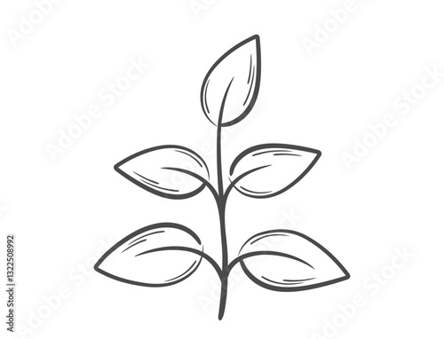 Plant with five leaves line illustration. Spring, planting and nature design element. Isolated vector image