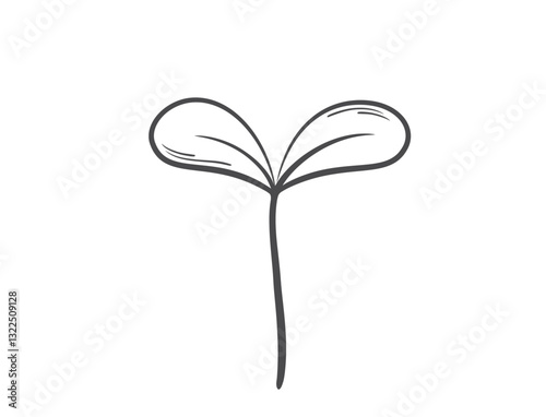 Seedling sprout with two leaves line illustration. Planting and spring design element. Isolated vector image