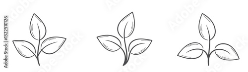 Sprouts with three leaves line illustrations. Spring, planting and nature design elements. Isolated vector images