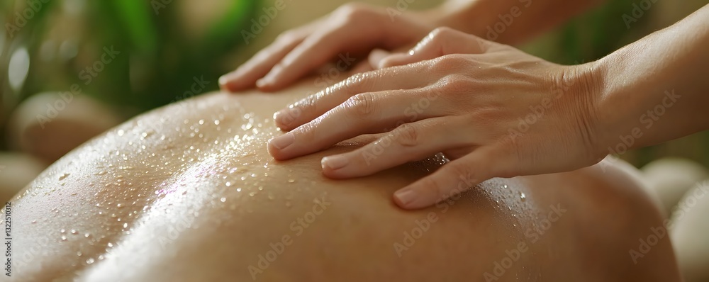Naklejka premium Hands massage oiled back during spa treatment session indoors