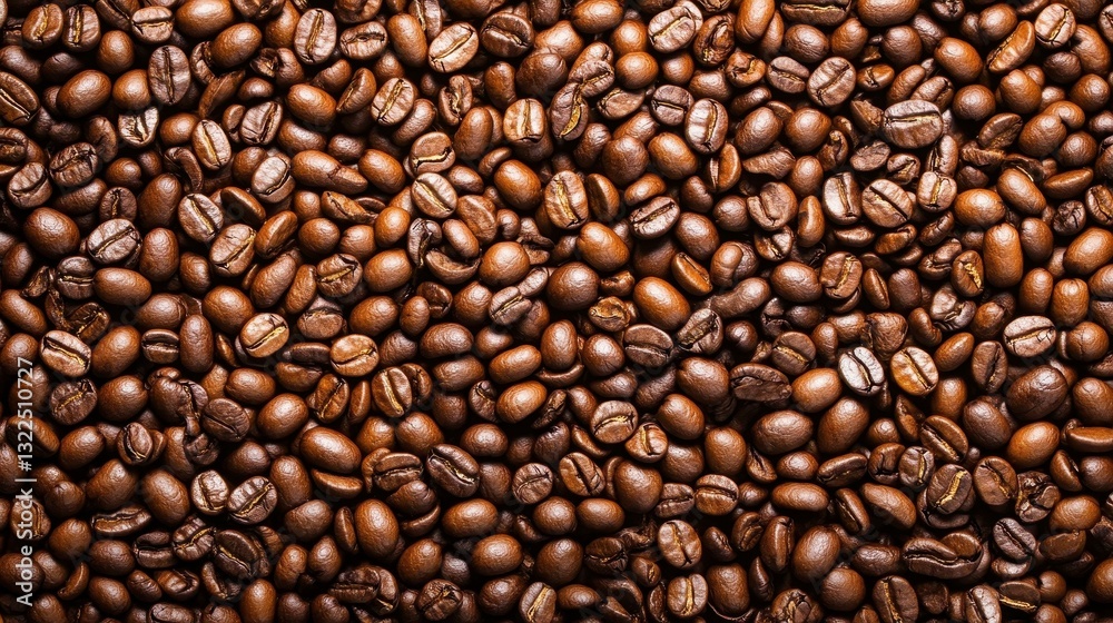 Obraz premium A stunning overhead shot of coffee beans basking in natural light, showcasing their unique textures against a clean backdrop.