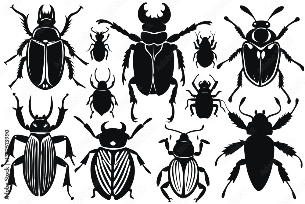 Naklejka premium Flat insect silhouettes collection