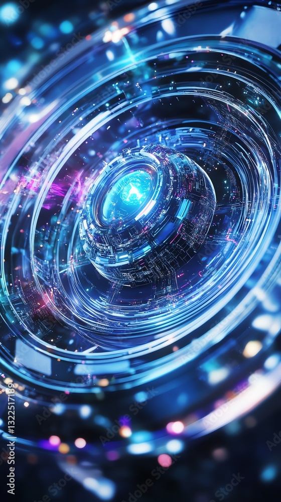 Abstract Technological Core with Blue Glowing Light and Circular Elements Abstract Technological Core with Blue Glowing Light and Circular Elements