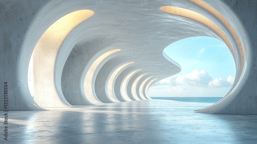 Fototapeta premium A futuristic abstract architecture 3D render with an unoccupied concrete floor, perfect for showcasing cars