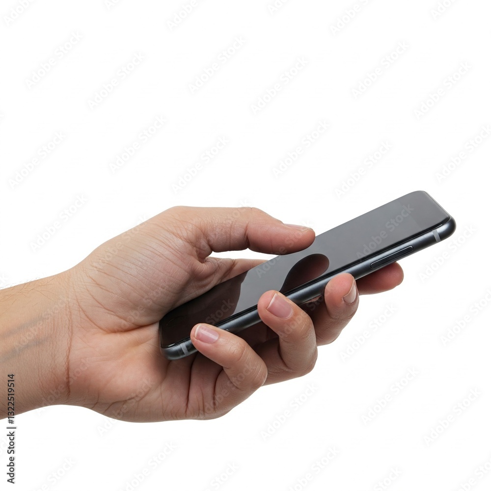 Hand Holding Smartphone in Focus with White Background Hand Holding Smartphone in Focus with White Background