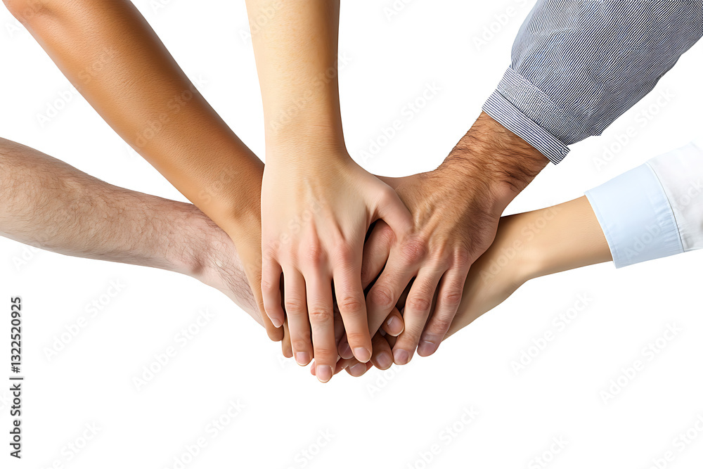 Isolated on transparent background, different hands united in support of the concept of unity and teamwork, high resolution PNG file Isolated on transparent background, different hands united in support of the concept of unity and teamwork, high resolution PNG file