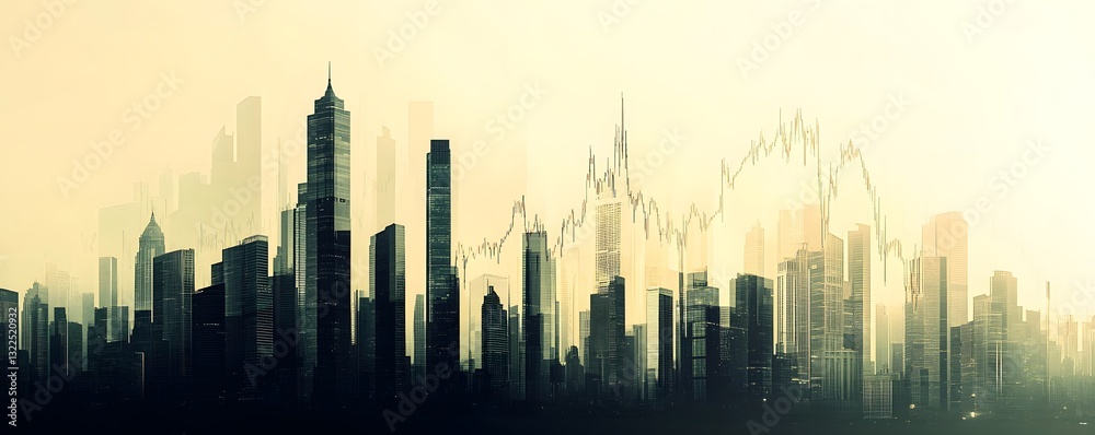 Fototapeta premium A cityscape with a stock chart overlaying the skyline