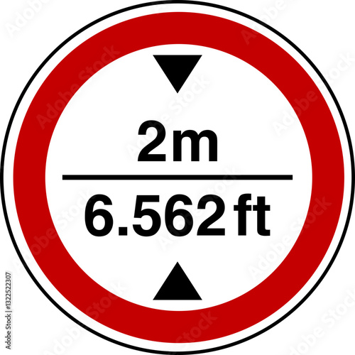 Free Download 2 m height restriction circular sign sticker with conversion to 6.562 feet - GFXLoad
