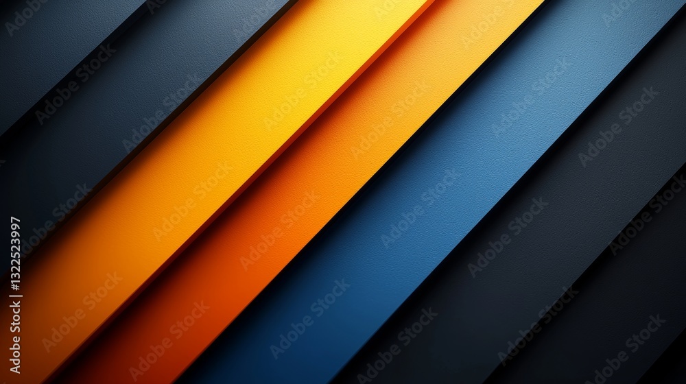 Fototapeta premium Geometric shapes and lines decorate a blue, yellow, and orange abstract design background