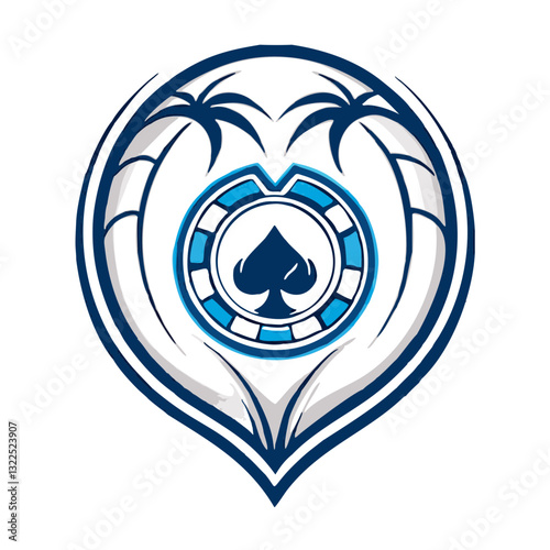 Casino Chip with Spade Symbol and Palm Trees for Poker and Gambling Resort Logos