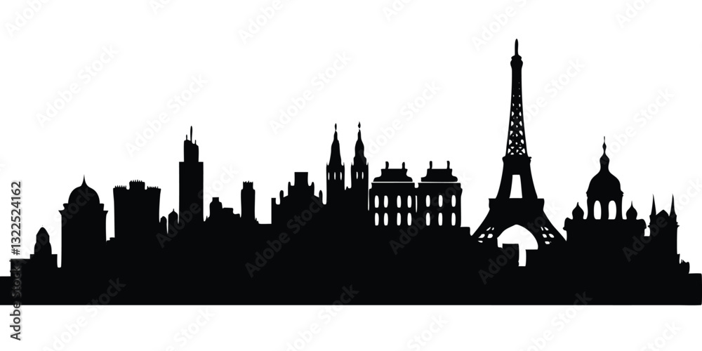 Paris skyline background. Paris famous landmark icon set. France, Paris travel black cityscape Paris skyline background. Paris famous landmark icon set. France, Paris travel black cityscape