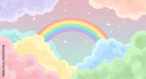 Holographic Fantasy Rainbow Sky – Pastel Clouds, Stars, and Magical Dreamscape for a Cute Candy-Inspired Wallpaper