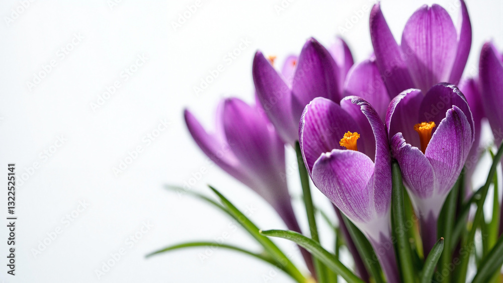 Vibrant Magenta Crocus Flowers on White Background for Spring Marketing and Seasonal Promotions Vibrant Magenta Crocus Flowers on White Background for Spring Marketing and Seasonal Promotions