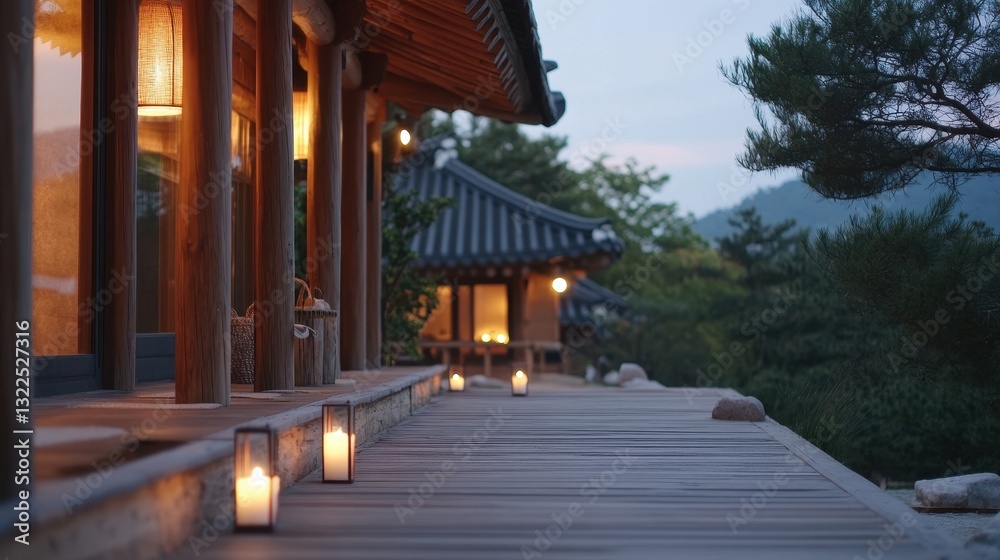 Traditional Asian Architecture Illuminated by Warm Evening Lanterns Traditional Asian Architecture Illuminated by Warm Evening Lanterns
