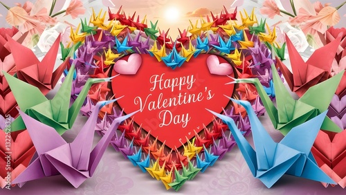 heart shaped paper origami decorations with happy valentine's day text creating a festive and romantic atmosphere for love celebrations and special moments