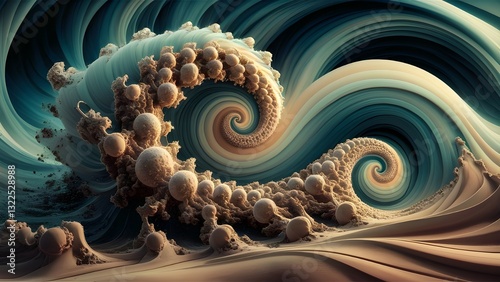surreal spiral shaped ocean wave forming a mesmerizing and artistic pattern creating a unique and powerful nature inspired background for creative designs