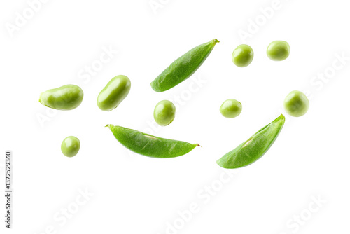 Wallpaper Mural Bunch of green peas and green beans are scattered across a white background, isolated Torontodigital.ca