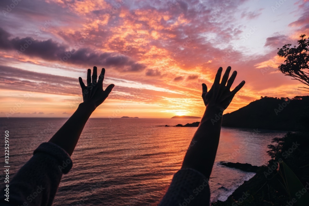 Fototapeta premium Inspiring sunset silhouette and ocean views: peaceful evening embrace