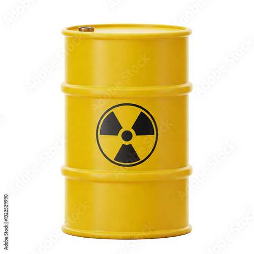 Yellow Radioactive Waste Drum Barrel with Warning Symbol Isolated