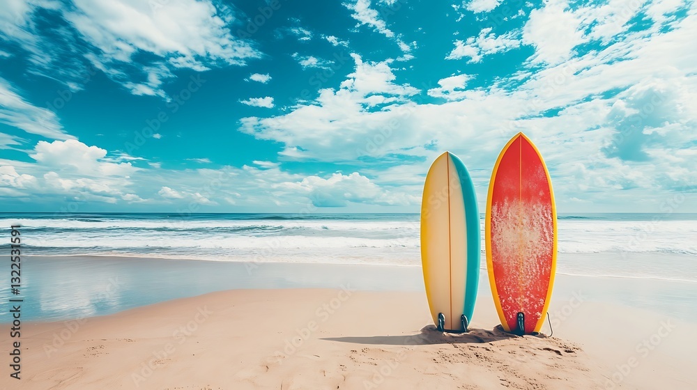 Surfboards on a Tropical Beach: Summer Vacation Vibes Surfboards on a Tropical Beach: Summer Vacation Vibes