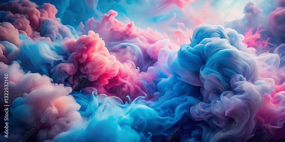Obraz premium Abstract Pastel Pink & Blue Smoke Clouds, Dreamy Swirling Color, Artistic Portrait Photography Background