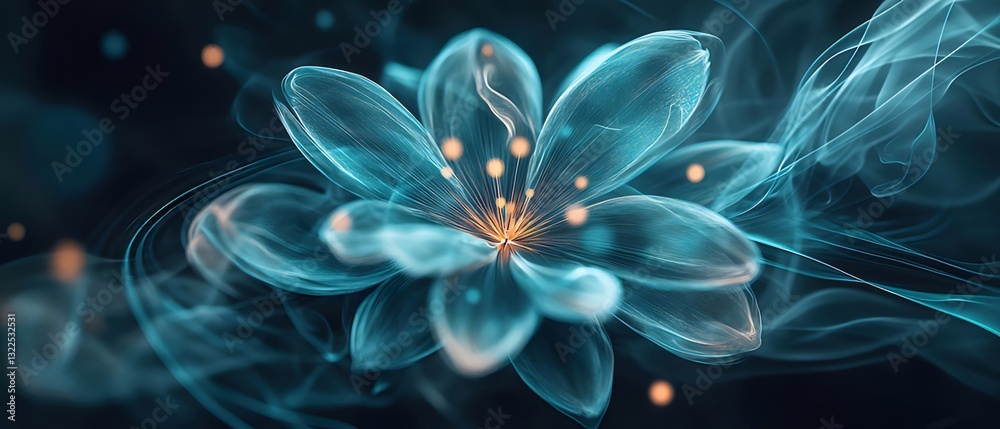 Glowing Blue Abstract Flower in Dark Space Glowing Blue Abstract Flower in Dark Space