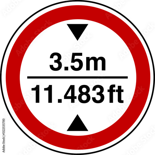3.5 m height restriction circular sign sticker with conversion to feet