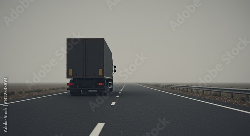 Wallpaper Mural Solitary truck journeying on a foggy highway in a deserted landscape Torontodigital.ca