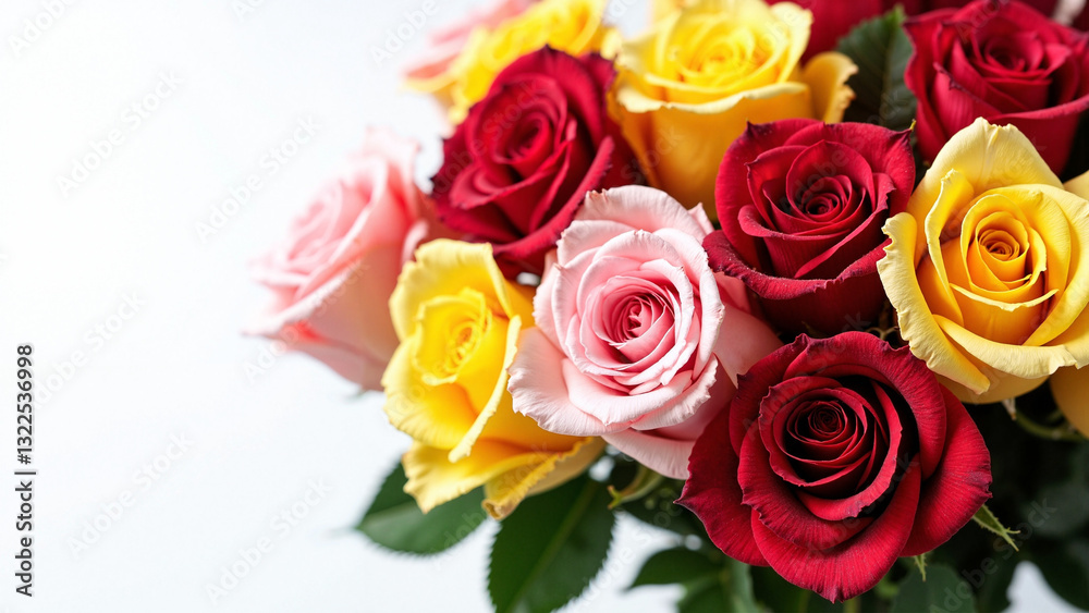 Vibrant Bouquet of Freshly Cut Roses on White Background for Marketing, Greeting Cards, and Floral Promotions Vibrant Bouquet of Freshly Cut Roses on White Background for Marketing, Greeting Cards, and Floral Promotions