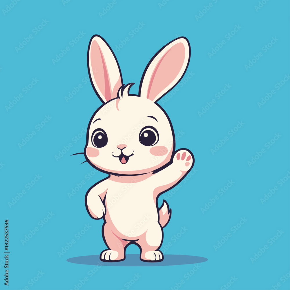 Fototapeta premium Cute Rabbit Waving Hand Cartoon Vector Illustration