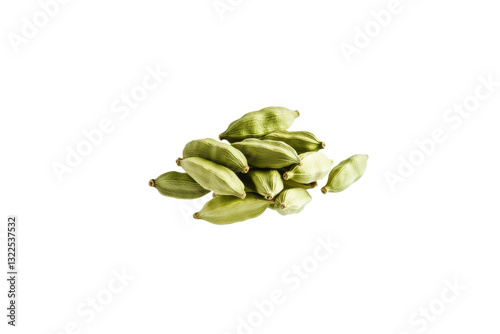 Bunch of green pods with a white background, isolated