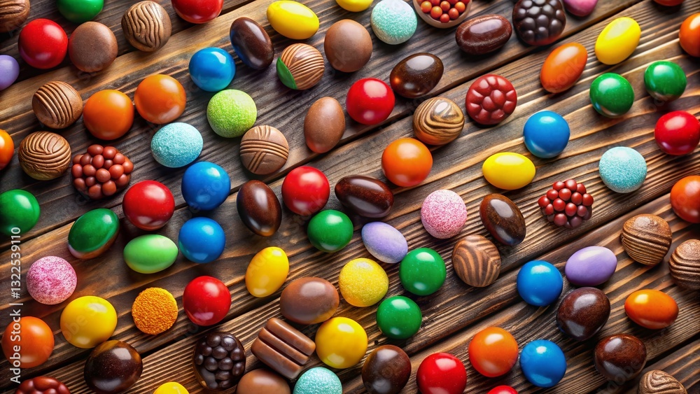 Aerial View of Assorted Chocolate Candies Arranged Artfully Aerial View of Assorted Chocolate Candies Arranged Artfully