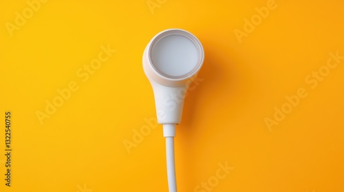 A lung function spirometer with a disposable mouthpiece on a bold color background
