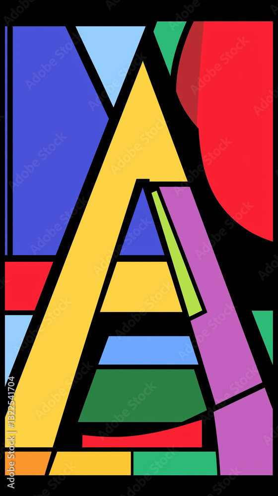 Design of an alphabet letter A with colors outlined in black