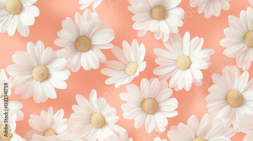Daisy Dreams: A field of pristine daisies, their bright white petals and sunlit centers providing a beautiful contrast against the soft, peach-colored background. A celebration of nature's beauty.