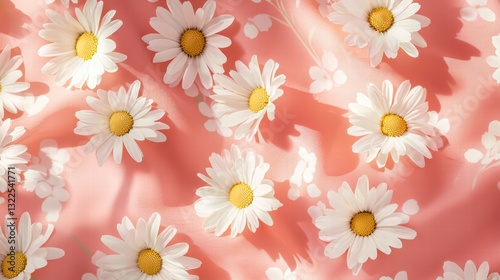 Floral Fantasy: A captivating composition of delicate daisies arranged against a backdrop of soft, flowing fabric, exuding a sense of tranquility and natural beauty.