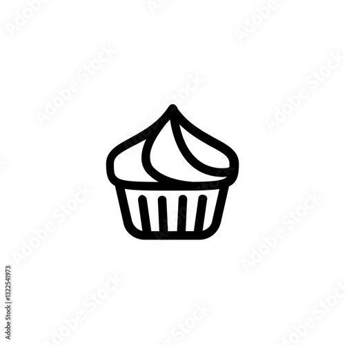 A Delectable Cupcake, Perfectly Frosted And Ready To Be Enjoyed, A Sweet Treat For Any Occasion, Depicted In Simple Bold Lines