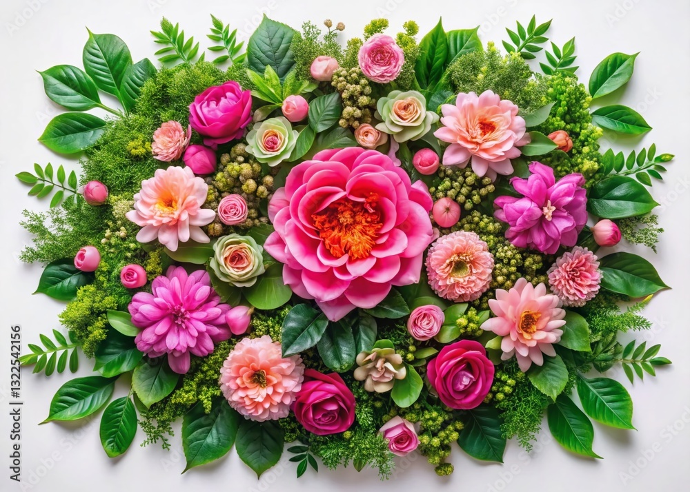 Aerial Watercolor Pink Flowers & Lush Greenery - Drone Photography Stock Photo Aerial Watercolor Pink Flowers & Lush Greenery - Drone Photography Stock Photo
