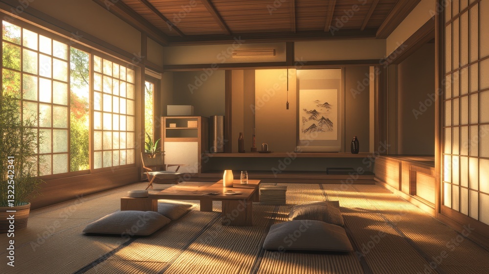 Fototapeta premium A serene and peaceful interior of a traditional japanese home