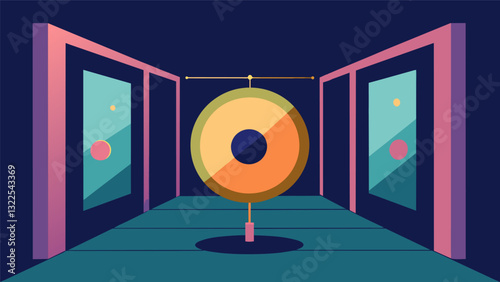 Echoes of a gong reverberate off the walls creating a sense of space and openness for those seeking emotional balance and clarity.. Vector illustration
