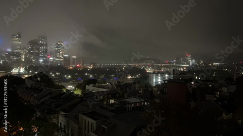 Wallpaper Mural Sydney Opera house, city, and bridge, night rain, fireworks Torontodigital.ca