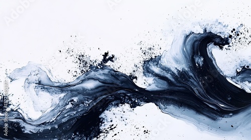 Abstract Sumi-e Painting of Ocean Waves Colliding