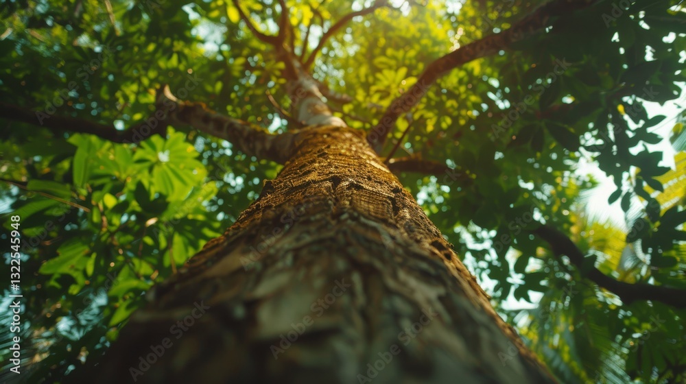 Tropical Forest Scene with Tree Trunks and Green Leaves for Environmental Conservation and Carbon Credit Concepts Tropical Forest Scene with Tree Trunks and Green Leaves for Environmental Conservation and Carbon Credit Concepts