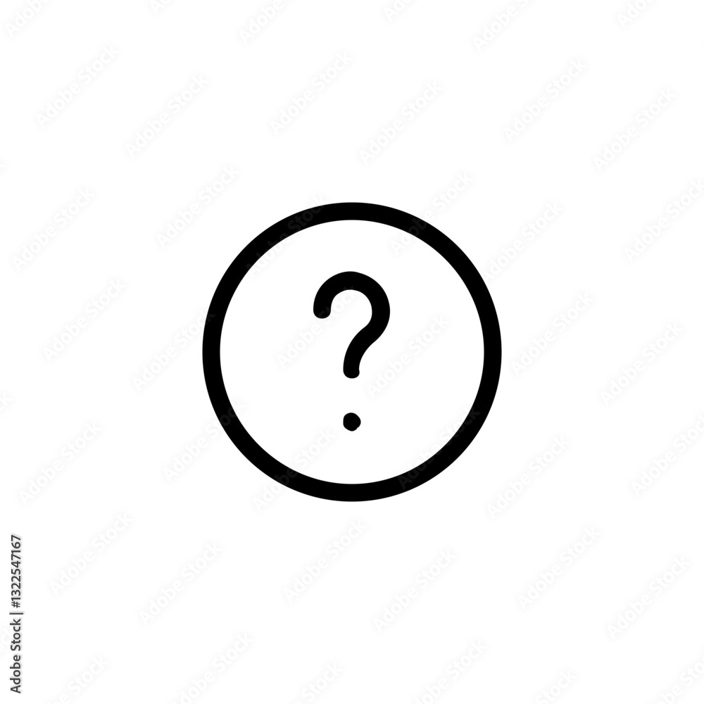 A Curious Question Mark Encircled, Pondering Lifes Mysteries In A Minimalist Hand-drawn Style With Bold Black Lines On A White Background A Curious Question Mark Encircled, Pondering Lifes Mysteries In A Minimalist Hand-drawn Style With Bold Black Lines On A White Background
