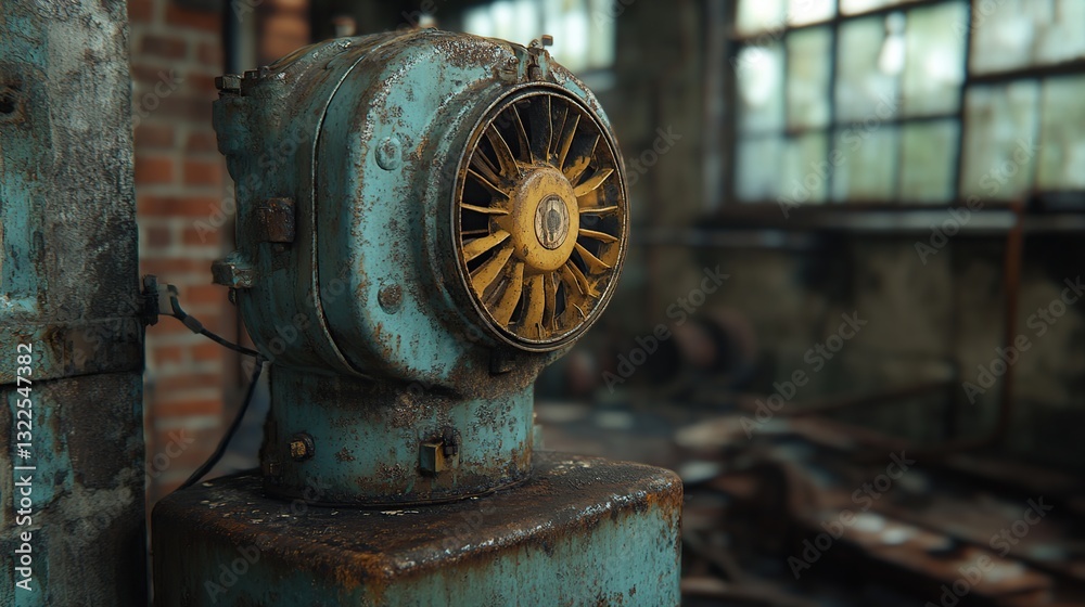 Rusty industrial fan in abandoned factory Rusty industrial fan in abandoned factory