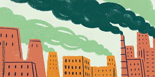Colorful abstract interpretation of urban pollution with factory smoke and industrial buildings