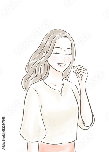 ブラウスを着て会話する笑顔の女性